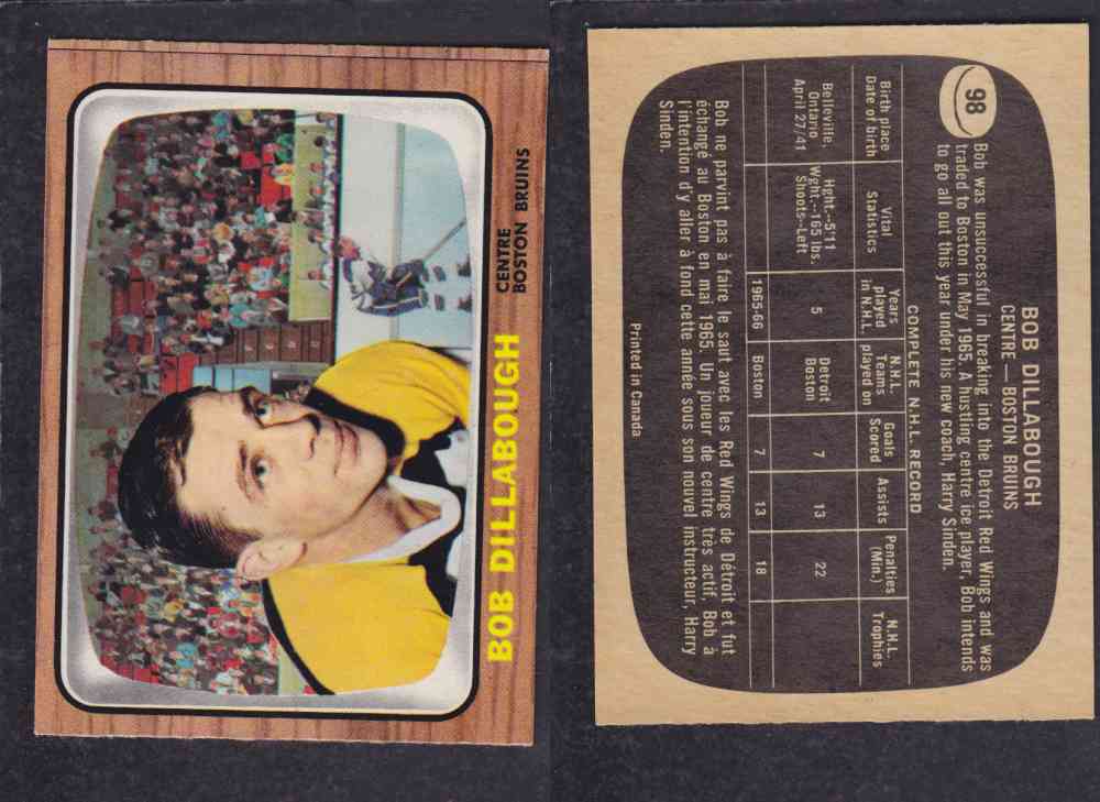 1966-67 TOPPS HOCKEY CARD #98 B. DILLABOUGH photo 1966-67 TOPPS HOCKEY CARD #98 B. DILLABOUGH photo