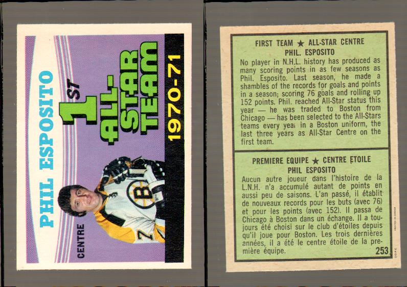 1971-72 O-PEE-CHEE HOCKEY CARD #253P.ESPOSITO 1AS photo 1971-72 O-PEE-CHEE HOCKEY CARD #253P.ESPOSITO 1AS photo