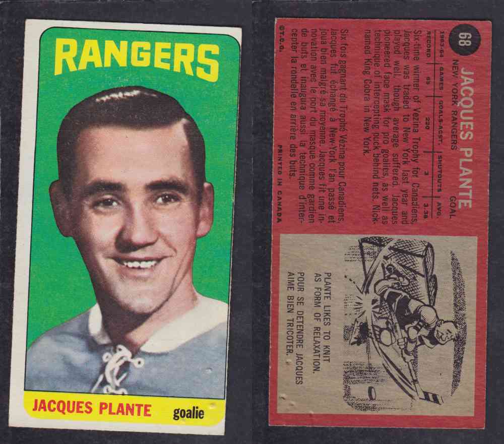 1964-65 TOPPS HOCKEY CARD #68 J. PLANTE photo 1964-65 TOPPS HOCKEY CARD #68 J. PLANTE photo