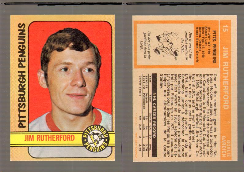 1972-73 O-PEE-CHEE HOCKEY CARD #15 J.RUTHERFORD RC photo 1972-73 O-PEE-CHEE HOCKEY CARD #15 J.RUTHERFORD RC photo