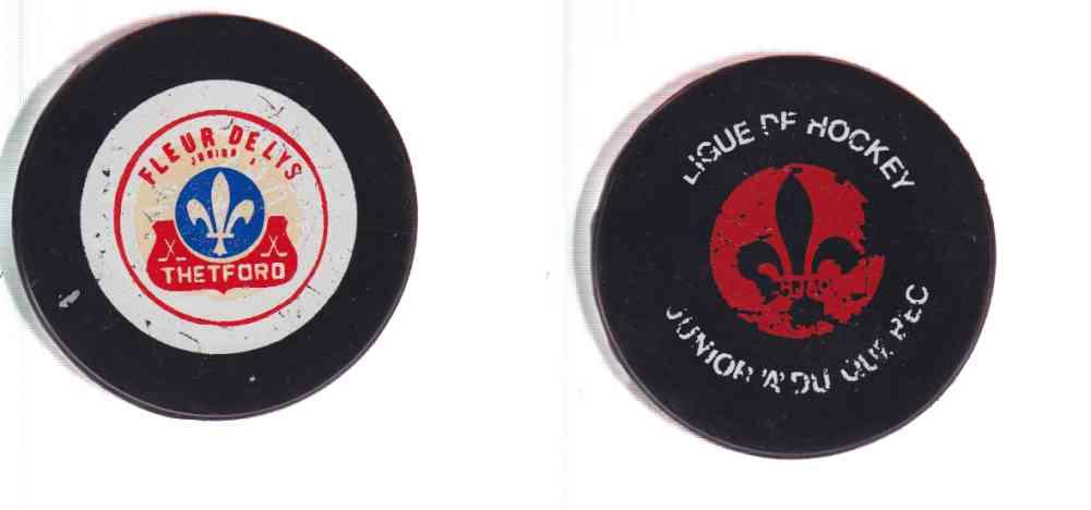 1972-80 B2 BILTRITE QUEBEC JR.A THETFORD FLEUR DE LYS GAME PUCK photo