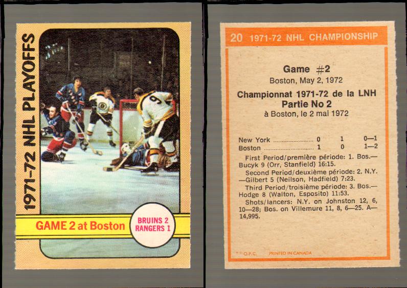 1972-73 O-PEE-CHEE HOCKEY CARD #20 GAME 2 AT BOSTON photo 1972-73 O-PEE-CHEE HOCKEY CARD #20 GAME 2 AT BOSTON photo