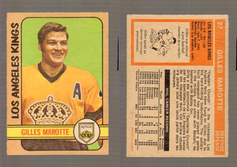 1972-73 O-PEE-CHEE HOCKEY CARD #27 G.MAROTTE photo 1972-73 O-PEE-CHEE HOCKEY CARD #27 G.MAROTTE photo