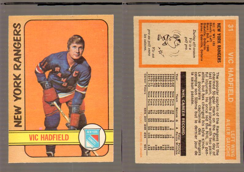 1972-73 O-PEE-CHEE HOCKEY CARD #31 V.HADFIELD photo