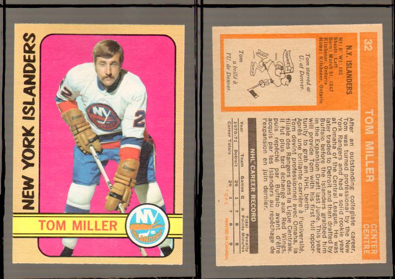 1972-73 O-PEE-CHEE HOCKEY CARD #32 T.MILLER photo 1972-73 O-PEE-CHEE HOCKEY CARD #32 T.MILLER photo