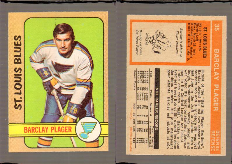 1972-73 O-PEE-CHEE HOCKEY CARD #35 B.PLAGER photo 1972-73 O-PEE-CHEE HOCKEY CARD #35 B.PLAGER photo