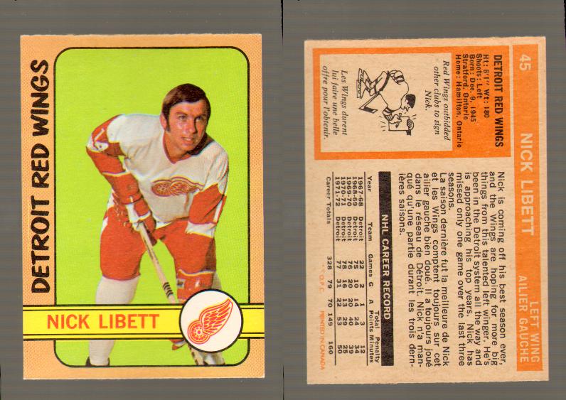 1972-73 O-PEE-CHEE HOCKEY CARD #45 N.LIBETT photo 1972-73 O-PEE-CHEE HOCKEY CARD #45 N.LIBETT photo