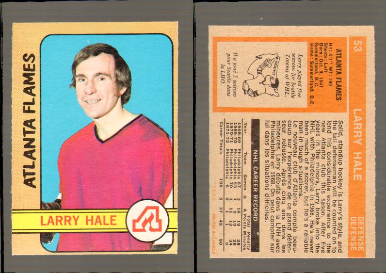 1972-73 O-PEE-CHEE HOCKEY CARD #53 L.HALE photo 1972-73 O-PEE-CHEE HOCKEY CARD #53 L.HALE photo