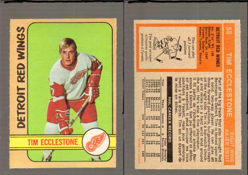 1972-73 O-PEE-CHEE HOCKEY CARD #55 T.ECCLESTONE photo 1972-73 O-PEE-CHEE HOCKEY CARD #55 T.ECCLESTONE photo