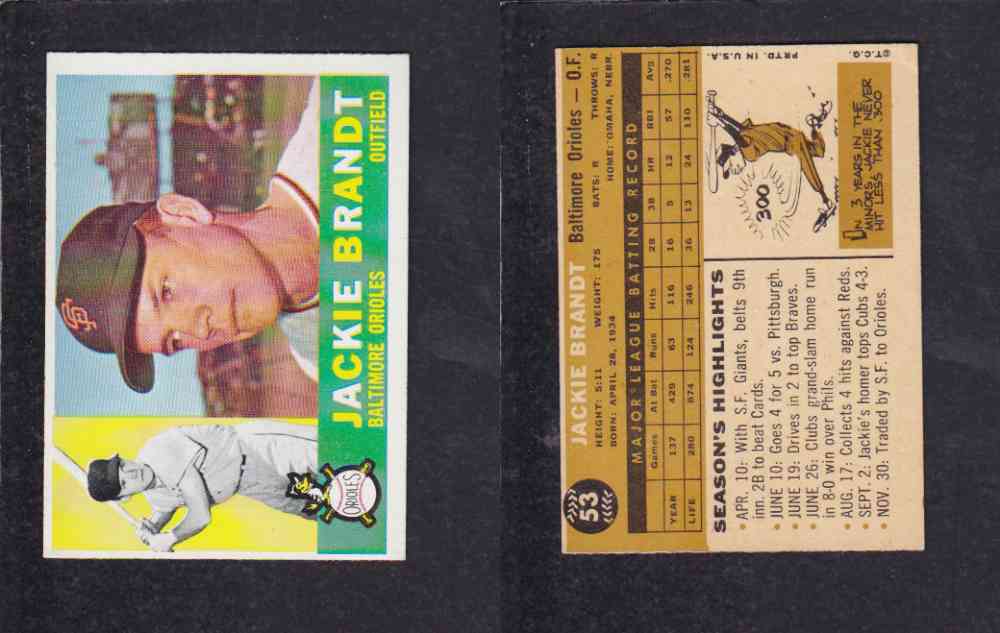 1960 TOPPS BASEBALL CARD  #53 J. BRANDT photo