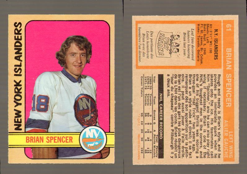 1972-73 O-PEE-CHEE HOCKEY CARD #61 B.SPENCER photo 1972-73 O-PEE-CHEE HOCKEY CARD #61 B.SPENCER photo