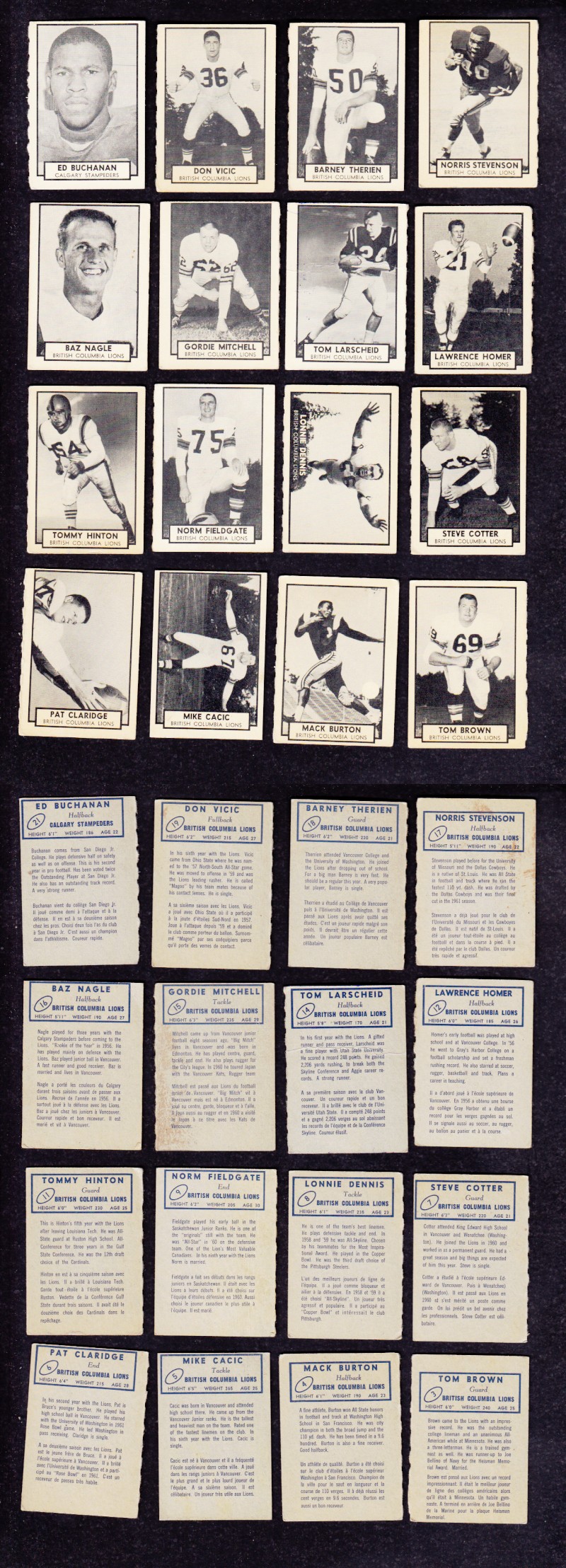1962 CFL TOPPS FOOTBALL CARD NEAR SET 167/169 photo 1962 CFL TOPPS FOOTBALL CARD NEAR SET 167/169 photo