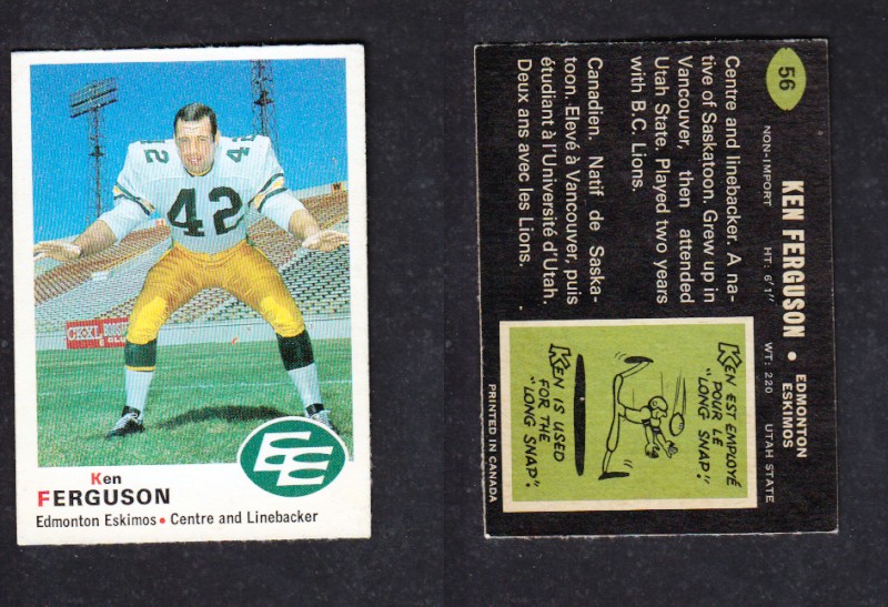 1970 CFL O-PEE-CHEE FOOTBALL CARD #56 K. FERGUSON photo 1970 CFL O-PEE-CHEE FOOTBALL CARD #56 K. FERGUSON photo