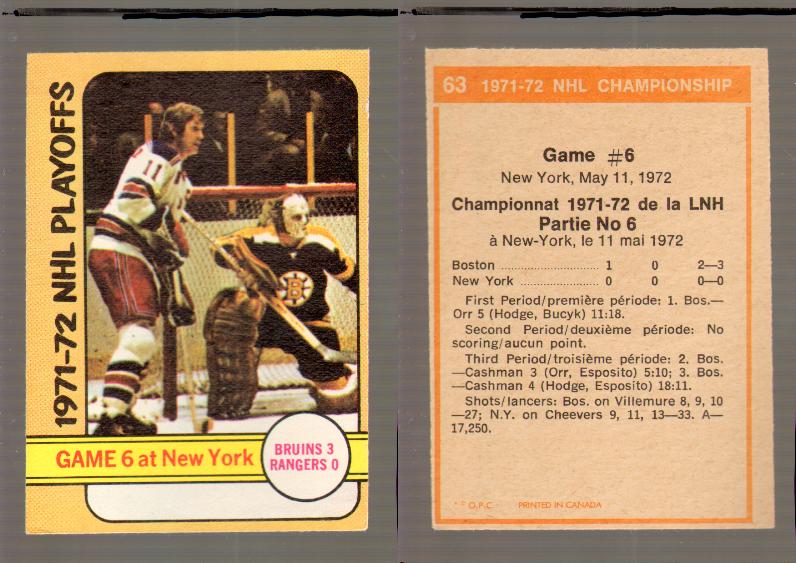 1972-73 O-PEE-CHEE HOCKEY CARD #63 GAME 6 AT NEW YORK photo