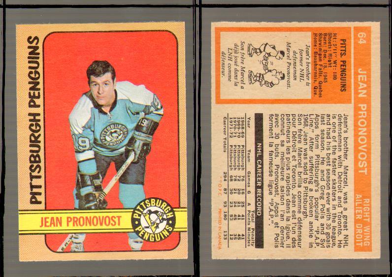 1972-73 O-PEE-CHEE HOCKEY CARD #64 J.PRONOVOST photo 1972-73 O-PEE-CHEE HOCKEY CARD #64 J.PRONOVOST photo