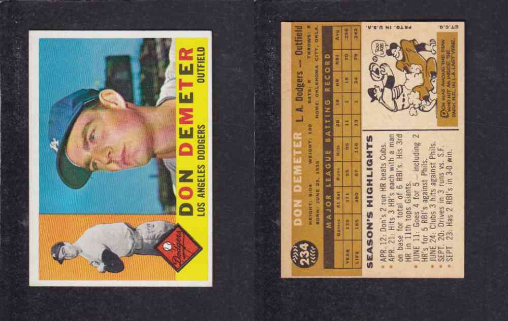 1960 TOPPS BASEBALL CARD #234 D. DEMETER photo 1960 TOPPS BASEBALL CARD #234 D. DEMETER photo