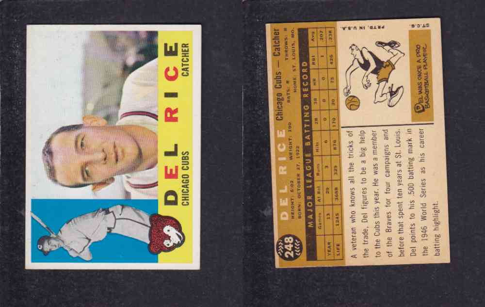 1960 TOPPS BASEBALL CARD #248 D. RICE photo 1960 TOPPS BASEBALL CARD #248 D. RICE photo
