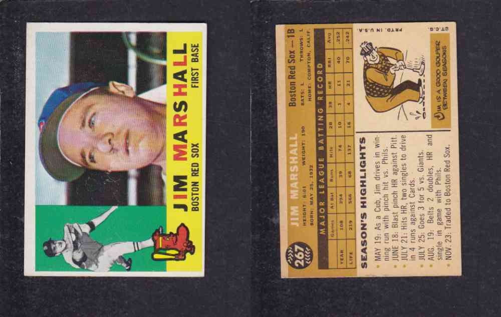 1960 TOPPS BASEBALL CARD #267 J. MARSHALL photo