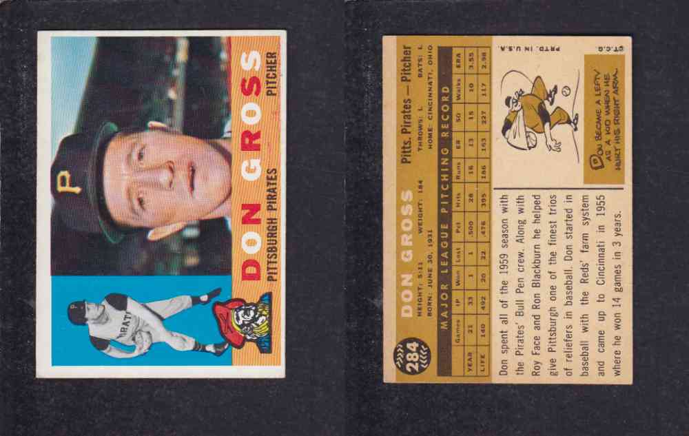 1960 TOPPS BASEBALL CARD #284 D. GROSS photo 1960 TOPPS BASEBALL CARD #284 D. GROSS photo