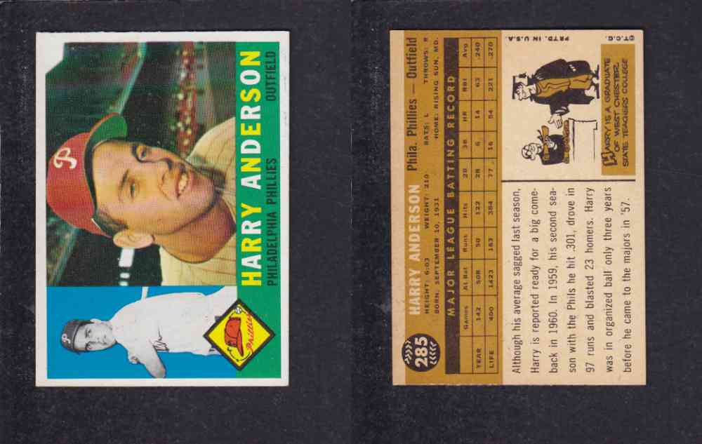 1960 TOPPS BASEBALL CARD #285 H. HANDERSON photo 1960 TOPPS BASEBALL CARD #285 H. HANDERSON photo