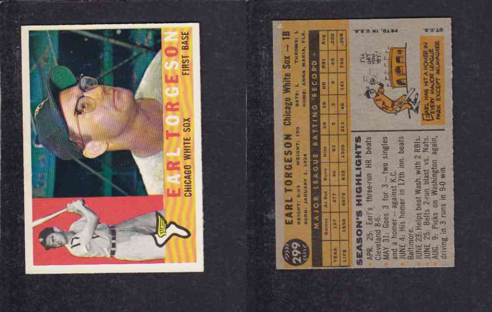 1960 TOPPS BASEBALL CARD #299 E. TORGESON photo 1960 TOPPS BASEBALL CARD #299 E. TORGESON photo