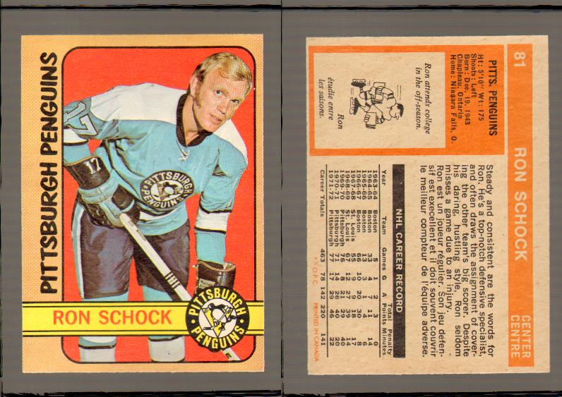 1972-73 O-PEE-CHEE HOCKEY CARD #81 R.SCHOCK photo 1972-73 O-PEE-CHEE HOCKEY CARD #81 R.SCHOCK photo