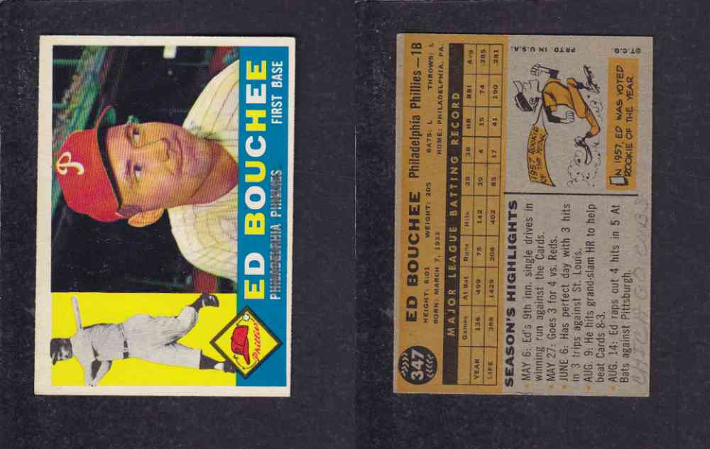 1960 TOPPS BASEBALL CARD #347 E. BOUCHEE photo 1960 TOPPS BASEBALL CARD #347 E. BOUCHEE photo