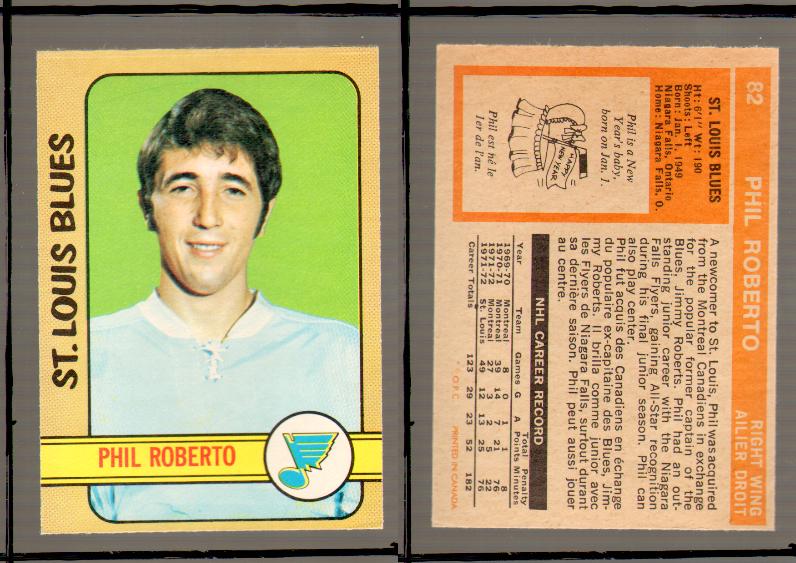 1972-73 O-PEE-CHEE HOCKEY CARD #82 P.ROBERTO photo