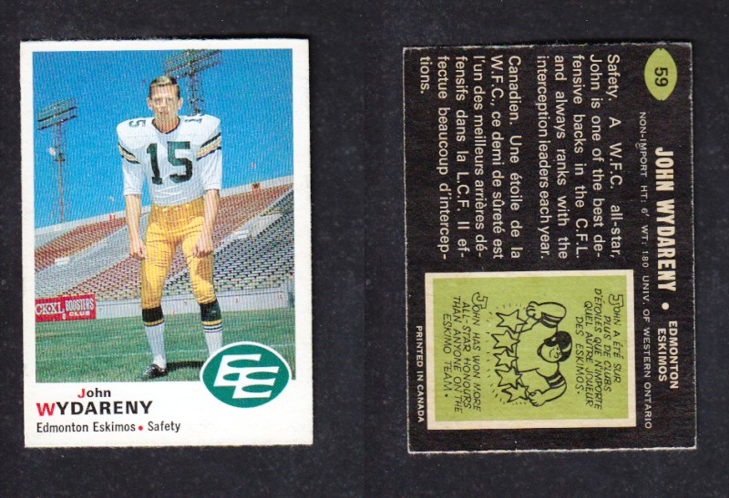 1970 CFL O-PEE-CHEE FOOTBALL CARD #59 J. WYDARENY photo