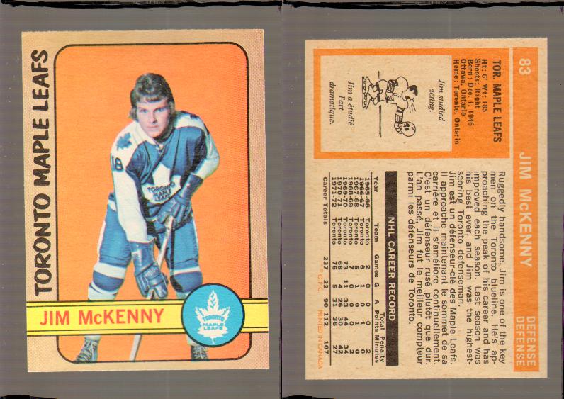 1972-73 O-PEE-CHEE HOCKEY CARD #83 J.MCKENNY photo
