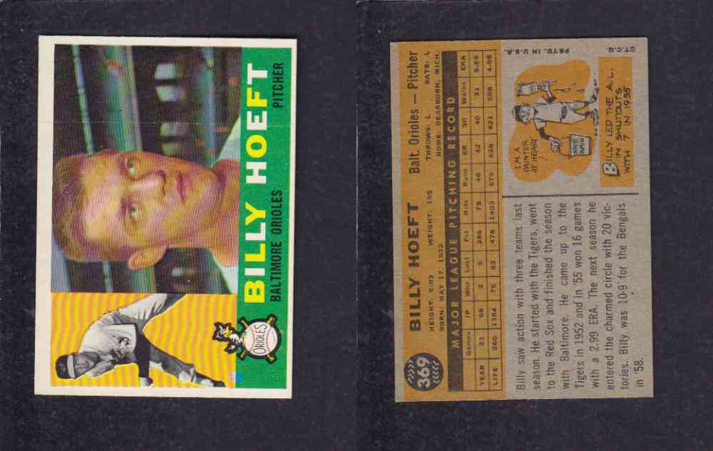 1960 TOPPS BASEBALL CARD #369 B. HOEFT photo 1960 TOPPS BASEBALL CARD #369 B. HOEFT photo