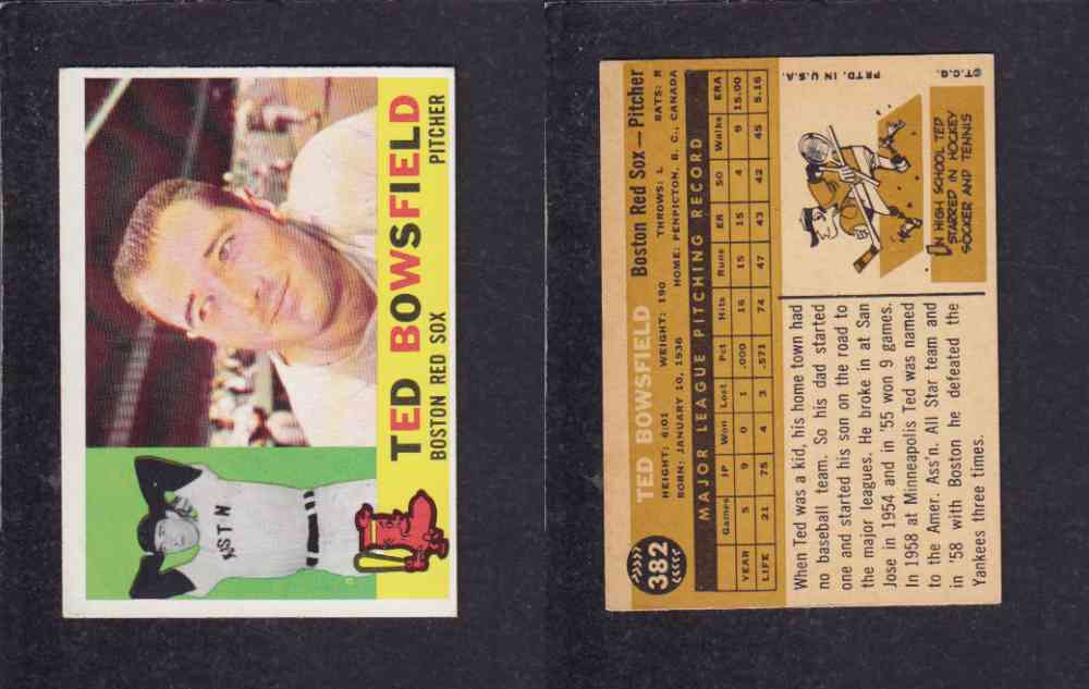 1960 TOPPS BASEBALL CARD #382 T. BOWSFIELD photo 1960 TOPPS BASEBALL CARD #382 T. BOWSFIELD photo