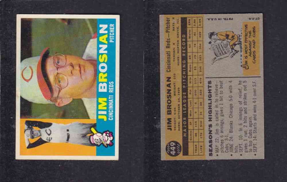 1960 TOPPS BASEBALL CARD #449 J. BROSNAN photo 1960 TOPPS BASEBALL CARD #449 J. BROSNAN photo
