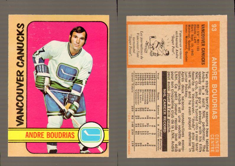 1972-73 O-PEE-CHEE HOCKEY CARD #93 A.BOUDRIAS photo 1972-73 O-PEE-CHEE HOCKEY CARD #93 A.BOUDRIAS photo