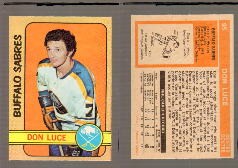 1972-73 O-PEE-CHEE HOCKEY CARD #95 D.LUCE photo 1972-73 O-PEE-CHEE HOCKEY CARD #95 D.LUCE photo