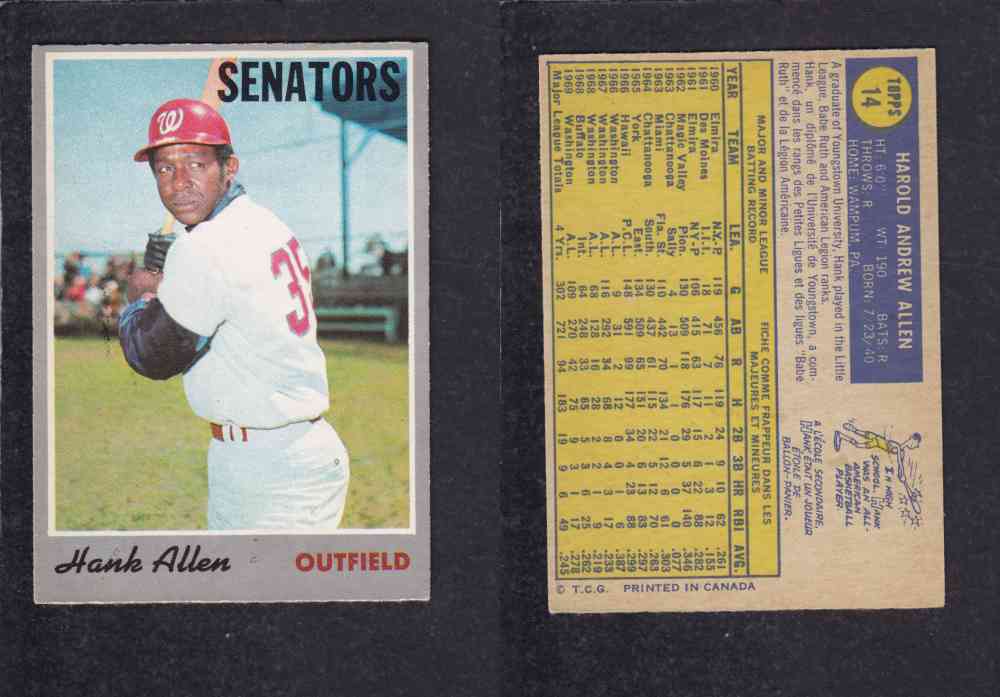 1970 O-PEE-CHEE BASEBALL CARD #14 H. ALLEN photo