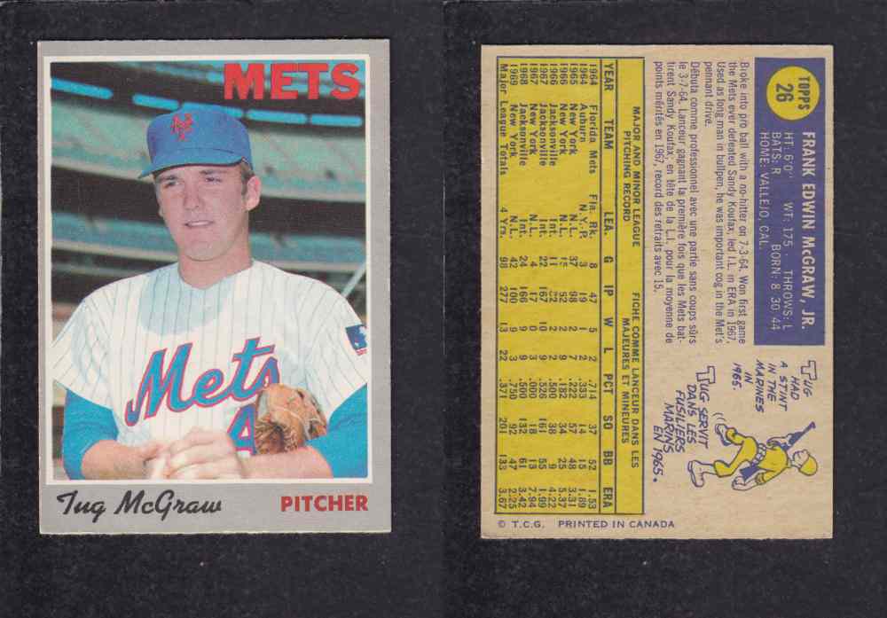 1970 O-PEE-CHEE BASEBALL CARD #26 T. MCGRAW photo
