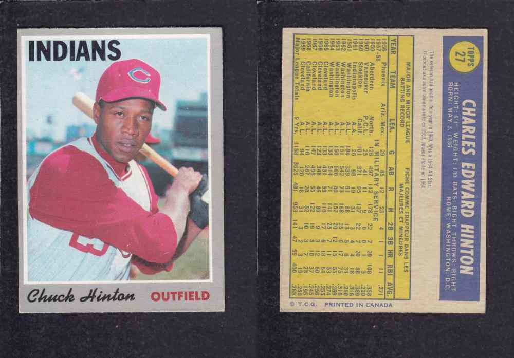 1970 O-PEE-CHEE BASEBALL CARD #27 C. HINTON photo 1970 O-PEE-CHEE BASEBALL CARD #27 C. HINTON photo