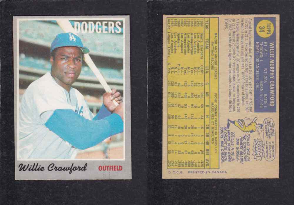 1970 O-PEE-CHEE BASEBALL CARD #34 W. CRAWFORD photo 1970 O-PEE-CHEE BASEBALL CARD #34 W. CRAWFORD photo
