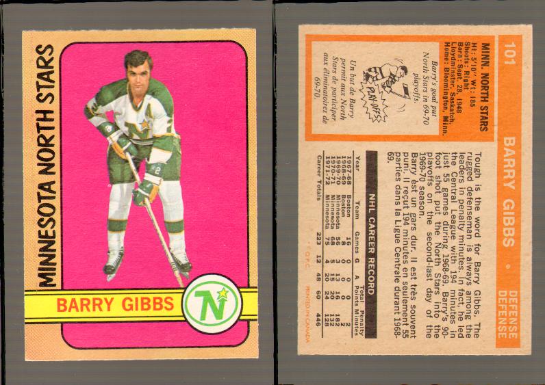 1972-73 O-PEE-CHEE HOCKEY CARD #101 B. GIBBS photo
