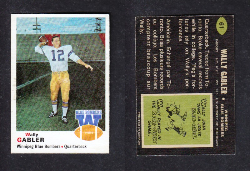 1970 CFL O-PEE-CHEE FOOTBALL CARD #61 WALLY GABLER photo 1970 CFL O-PEE-CHEE FOOTBALL CARD #61 WALLY GABLER photo