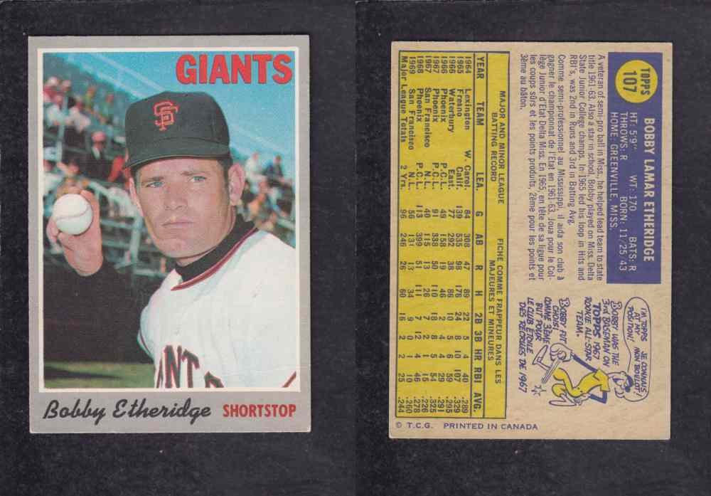 1970 O-PEE-CHEE BASEBALL CARD #107 B. ETHERIDE photo