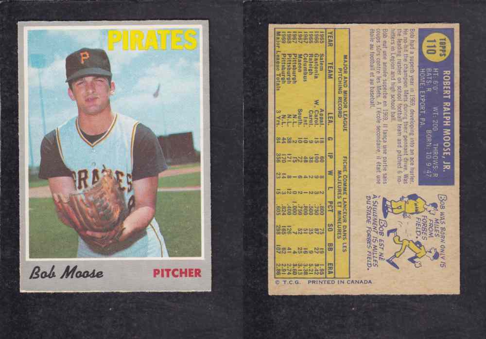 1970 O-PEE-CHEE BASEBALL CARD #110 B. MOOSE photo