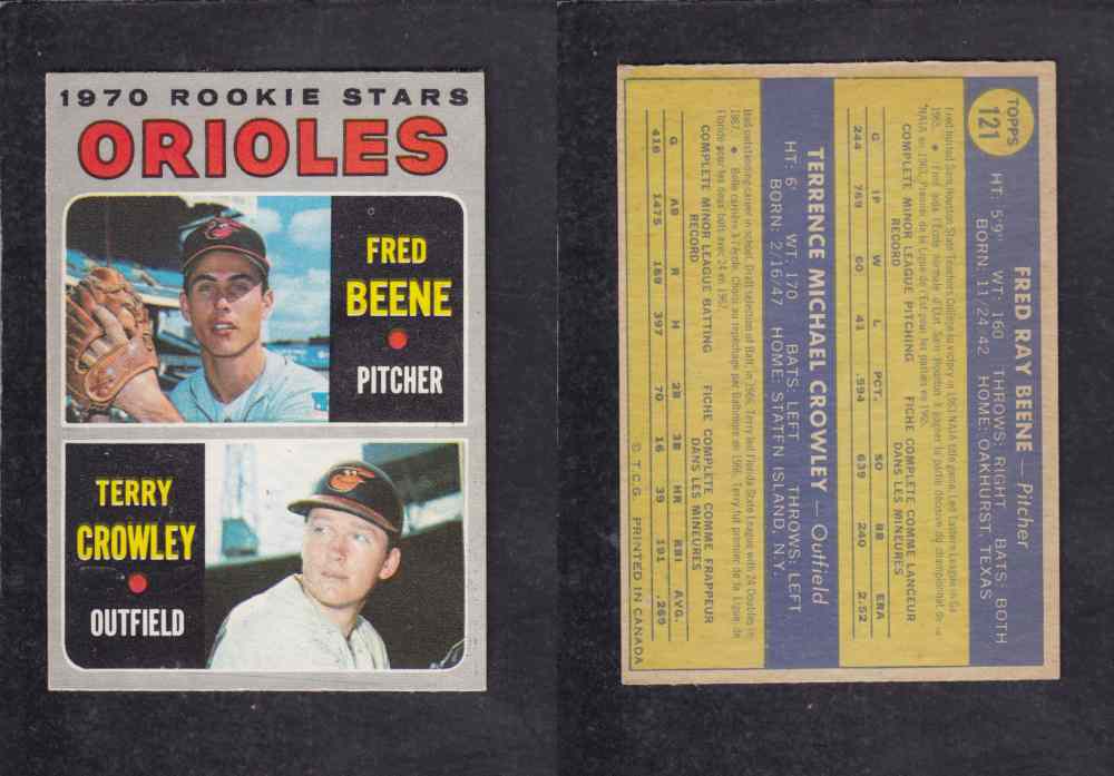 1970 O-PEE-CHEE BASEBALL CARD #121 F. BEENE / T. CROWLEY photo 1970 O-PEE-CHEE BASEBALL CARD #121 F. BEENE / T. CROWLEY photo
