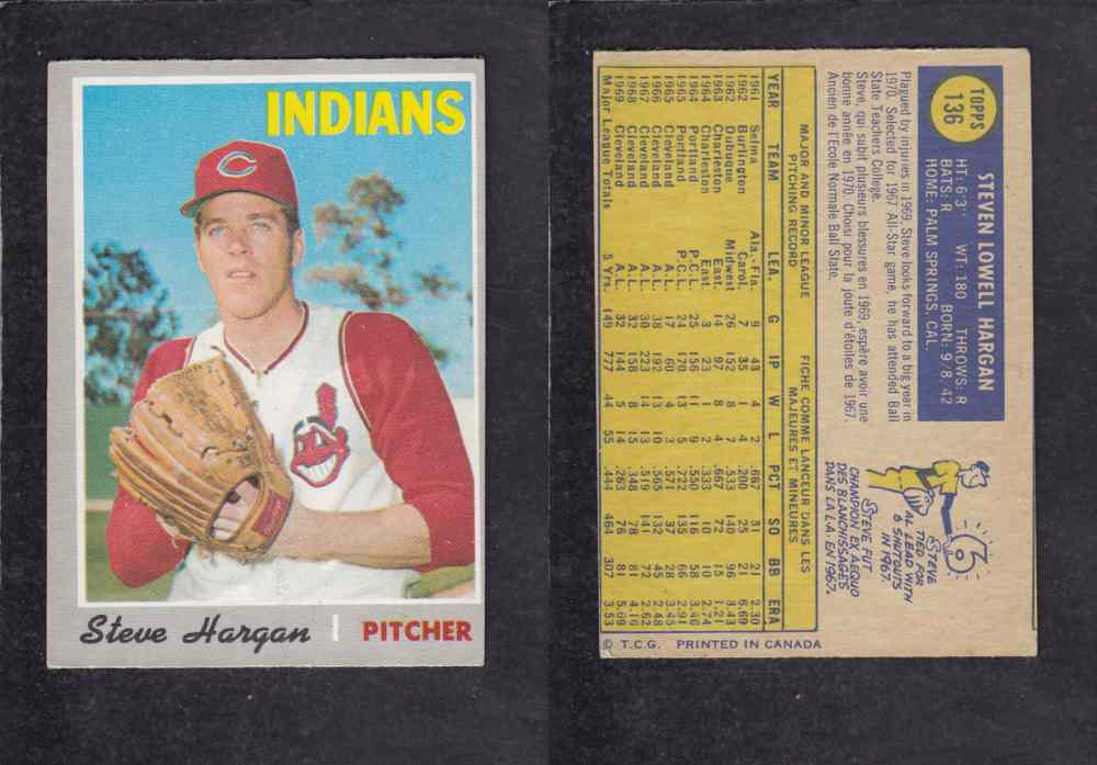 1970 O-PEE-CHEE BASEBALL CARD #136 S. HARGAN photo 1970 O-PEE-CHEE BASEBALL CARD #136 S. HARGAN photo