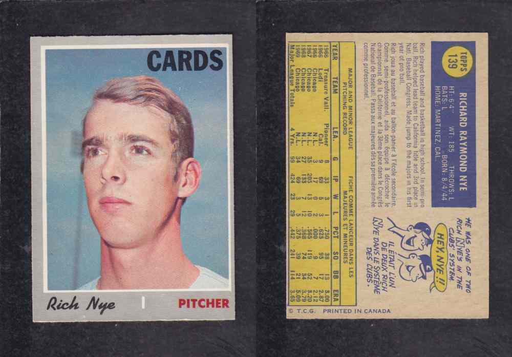 1970 O-PEE-CHEE BASEBALL CARD #139 R. NYE photo 1970 O-PEE-CHEE BASEBALL CARD #139 R. NYE photo