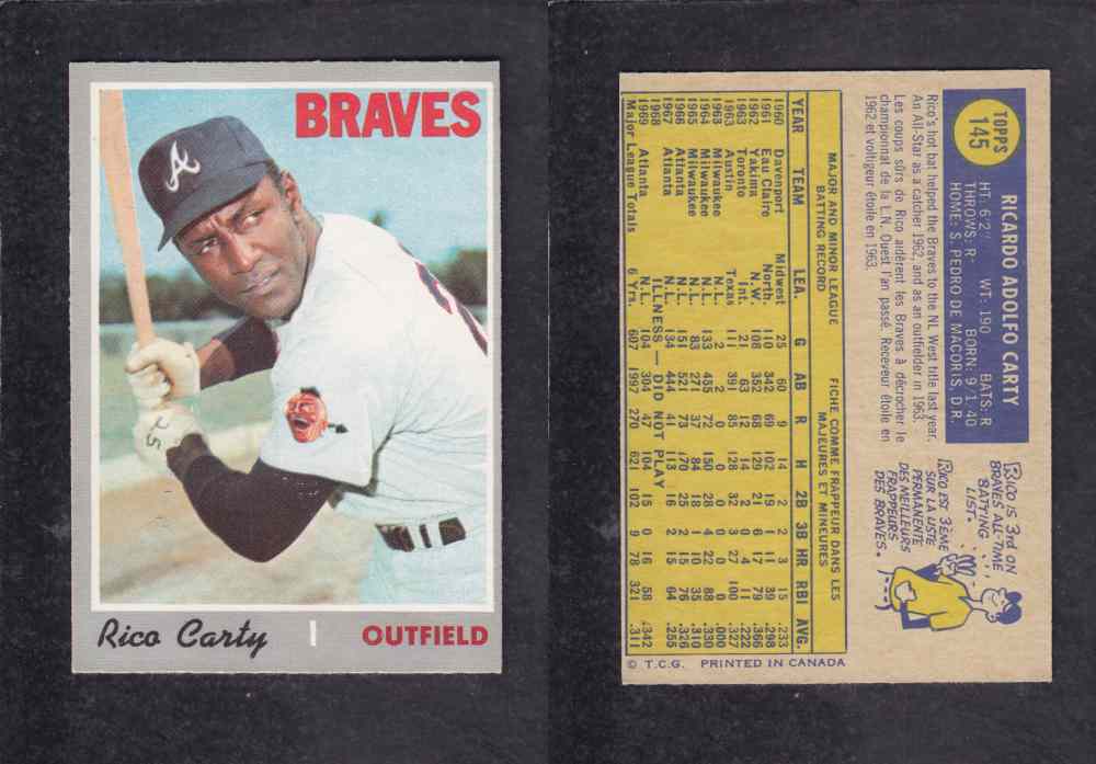 1970 O-PEE-CHEE BASEBALL CARD #145 R. CARTY photo 1970 O-PEE-CHEE BASEBALL CARD #145 R. CARTY photo