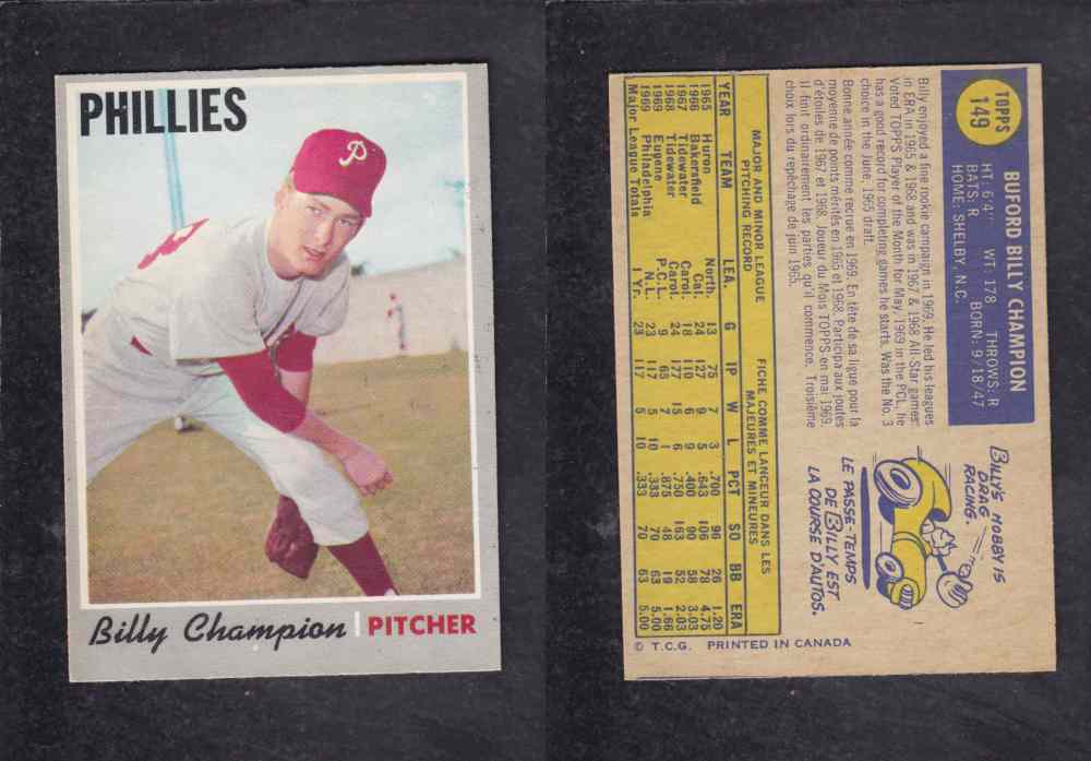 1970 O-PEE-CHEE BASEBALL CARD #149 B. CHAMPION photo