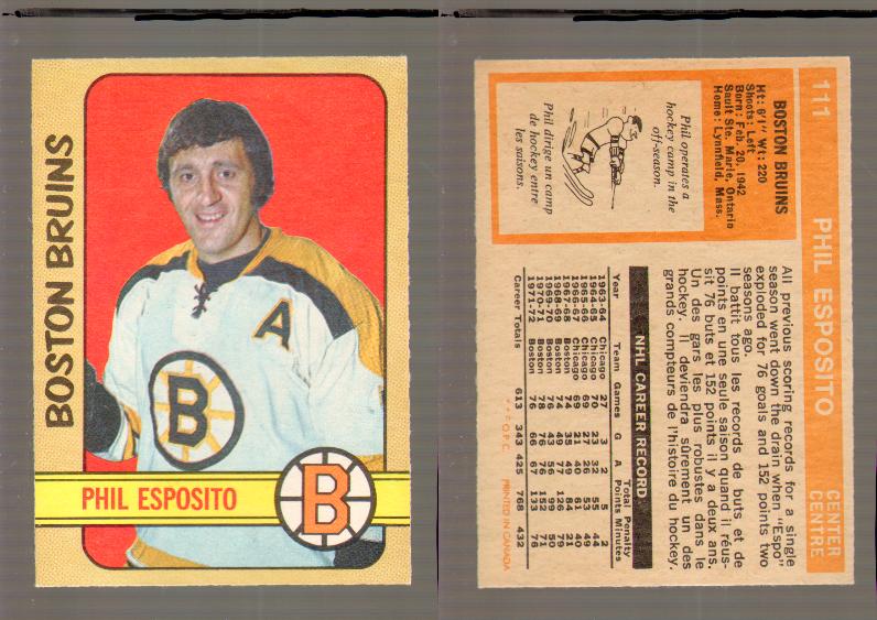 1972-73 O-PEE-CHEE HOCKEY CARD #111 P.ESPOSITO photo