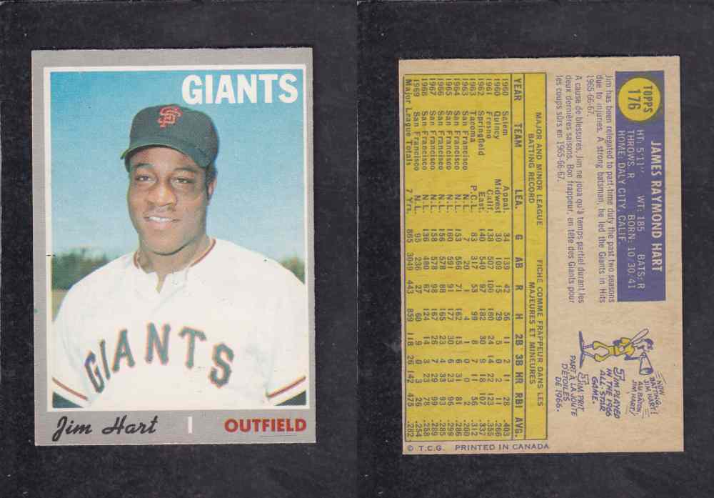 1970 O-PEE-CHEE BASEBALL CARD #176 J. HART photo 1970 O-PEE-CHEE BASEBALL CARD #176 J. HART photo